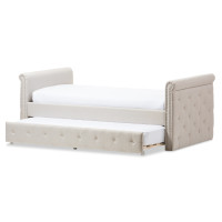 Baxton Studio BBT6576T-Beige-Twin Swamson Tufted Twin Size Daybed with Roll-out Trundle Guest Bed